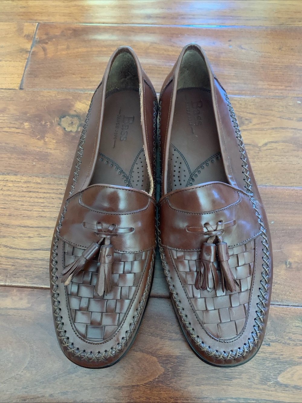 Bass Mens Bellagio Dress Loafers 10.5M Leather Brown Woven Tassel Slip On Shoes